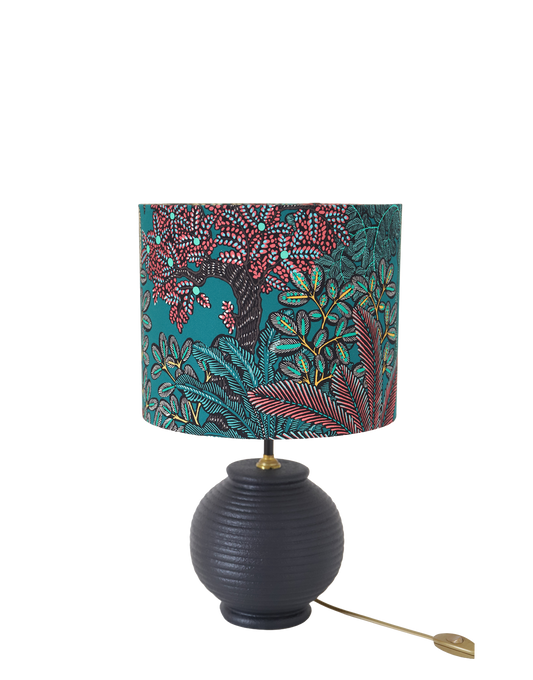 Lampe vintage recyclée — Pied noir et abat-jour Jardin Tropical