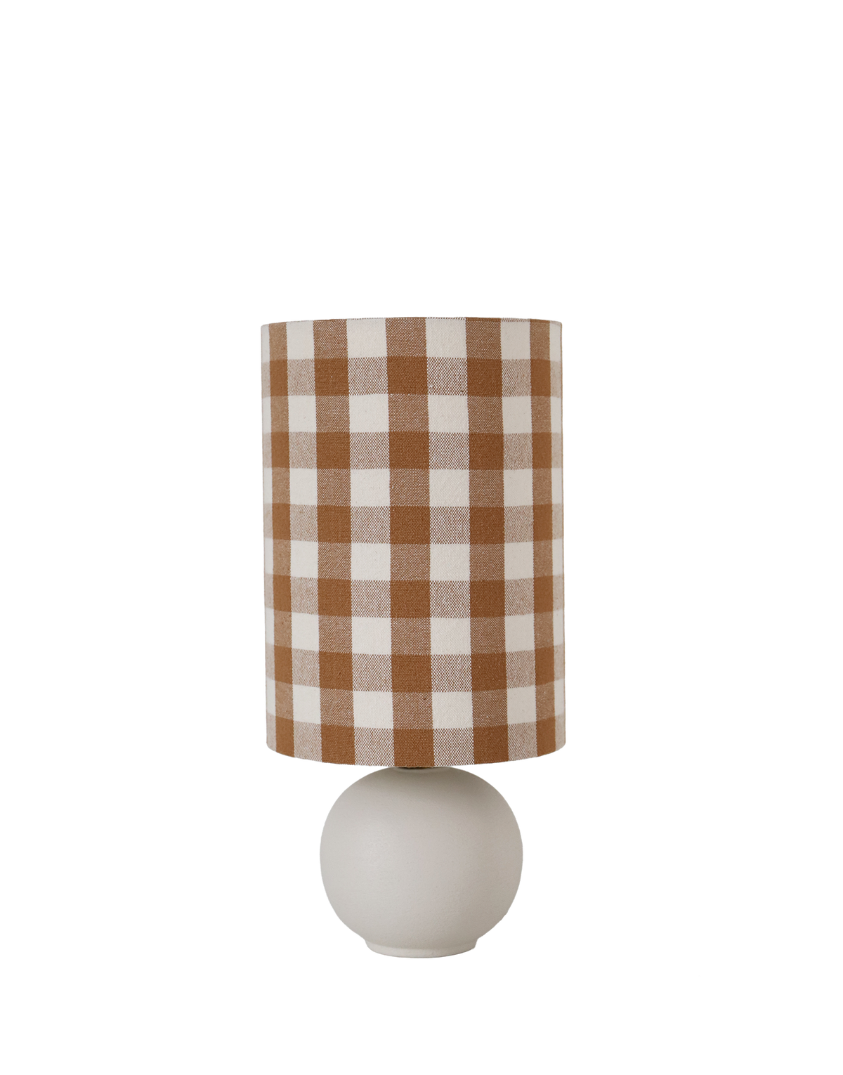 Lampe vintage recyclée — Céramique blanc cassé et abat-jour Vichy Camel