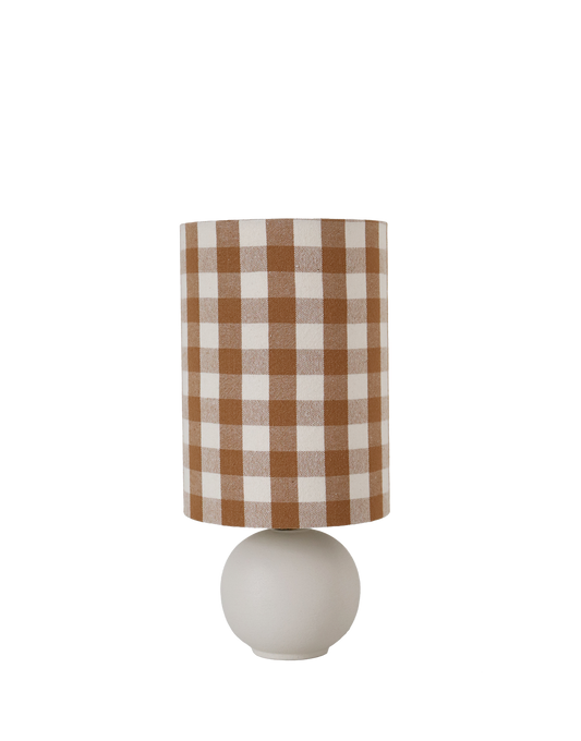 Lampe vintage recyclée — Céramique blanc cassé et abat-jour Vichy Camel