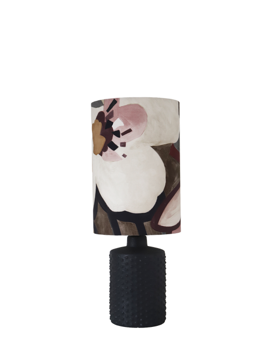 Lampe vintage recyclée — Céramique noire texturée et abat-jour Imprimé