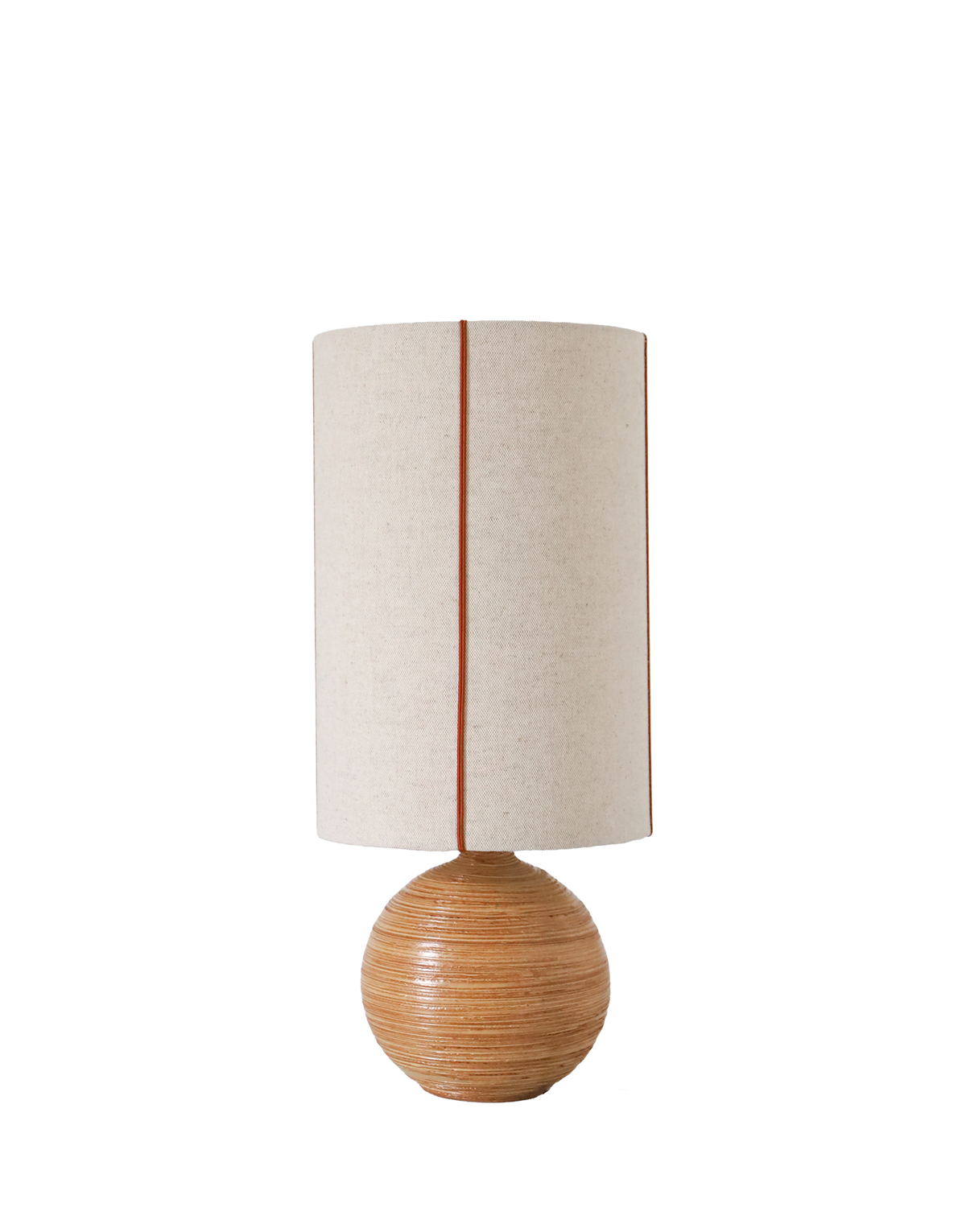 Lampe vintage recyclée — pied céramique miel, abat-jour lin naturel