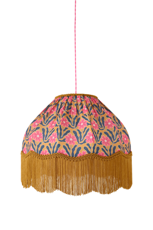 Suspension vintage Dôme bas arrondi, imprimée floral avec franges