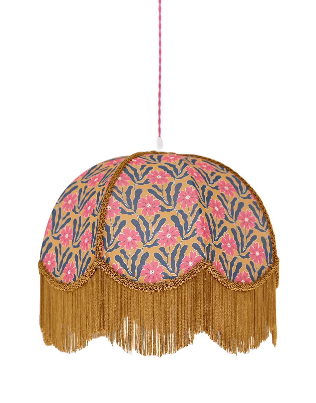 Suspension vintage pétale arrondi imprimée avec franges