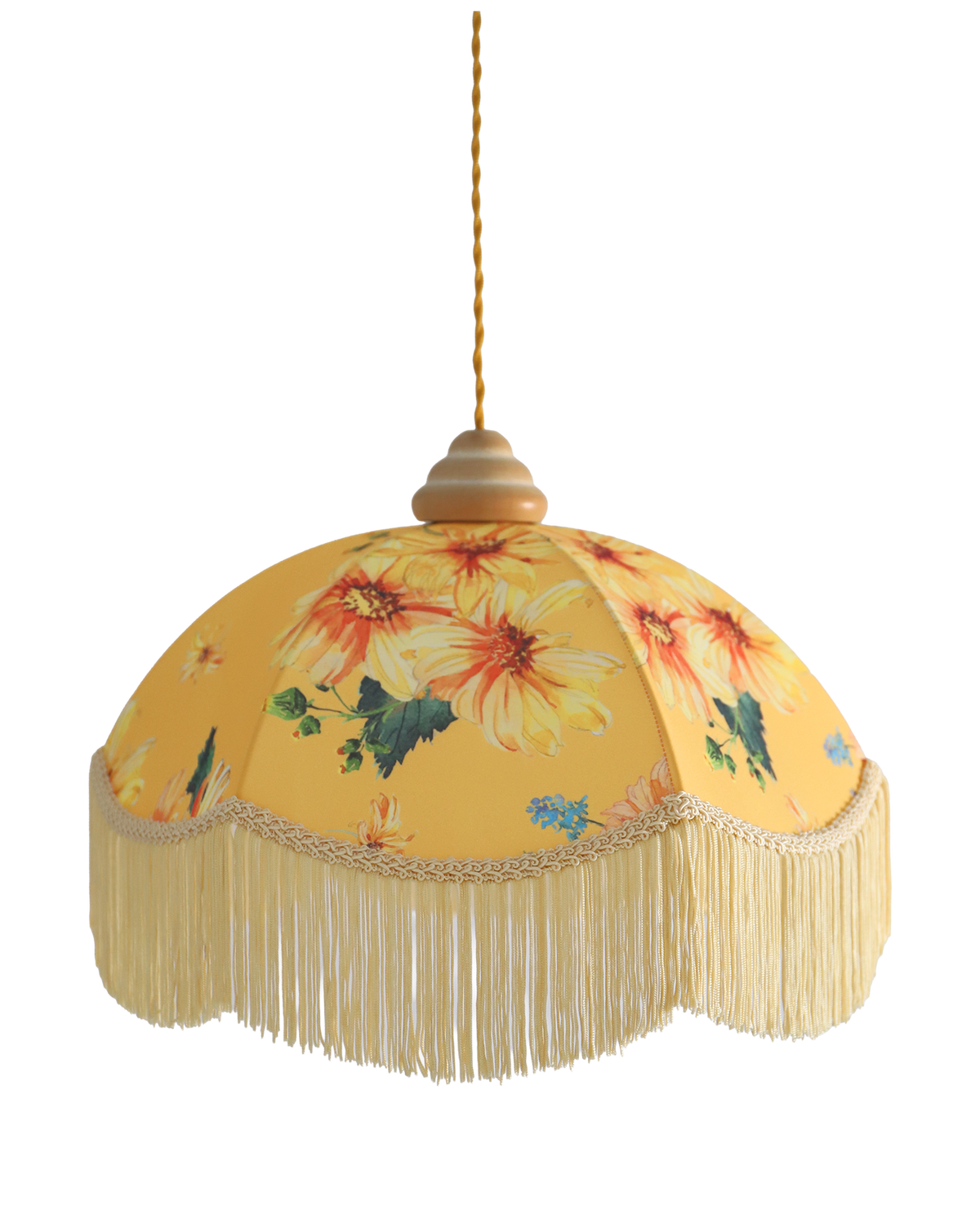 Suspension vintage recyclée — Carcasse dôme et habillage Dahlias