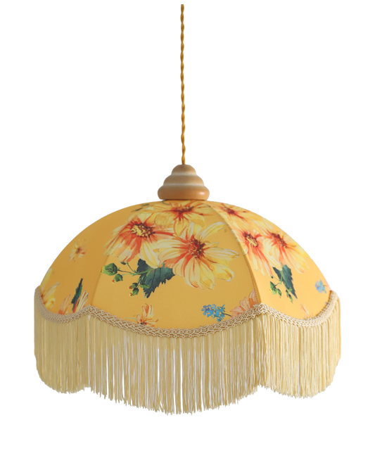 Suspension vintage recyclée — Carcasse dôme et habillage Dahlias