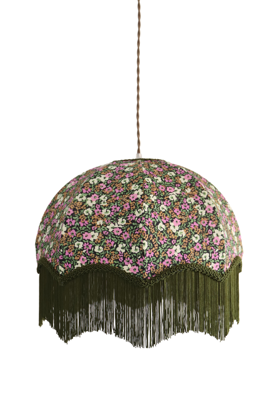 Upcycled vintage fringed pendant light — handcrafted by Hautlalampe