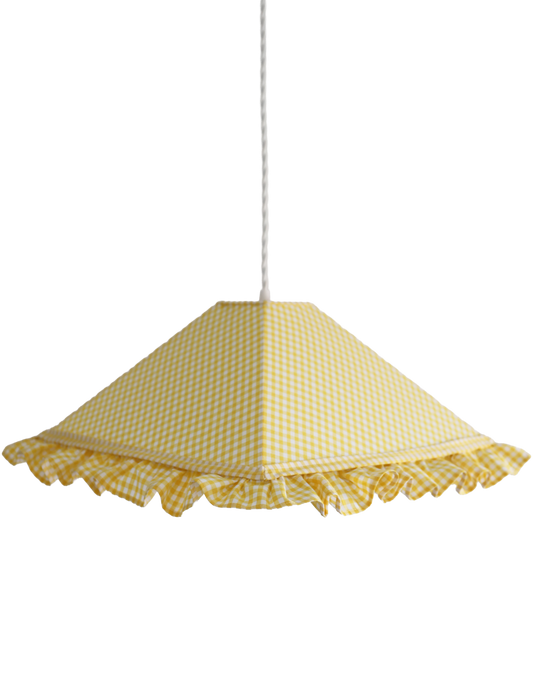 Upcycled vintage pendant light — yellow gingham with ruffles