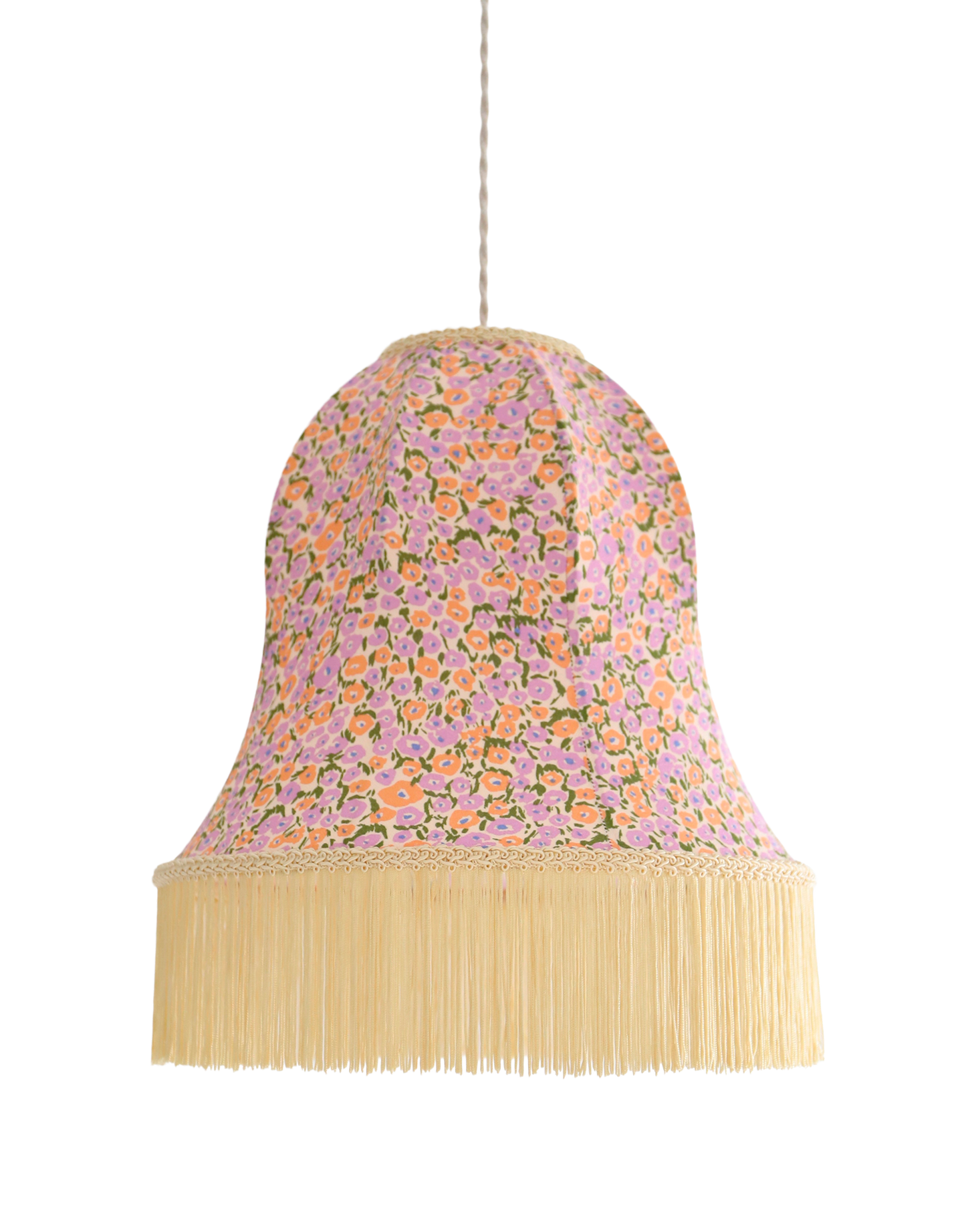 Suspension Armande forme "cloche" imprimée avec franges