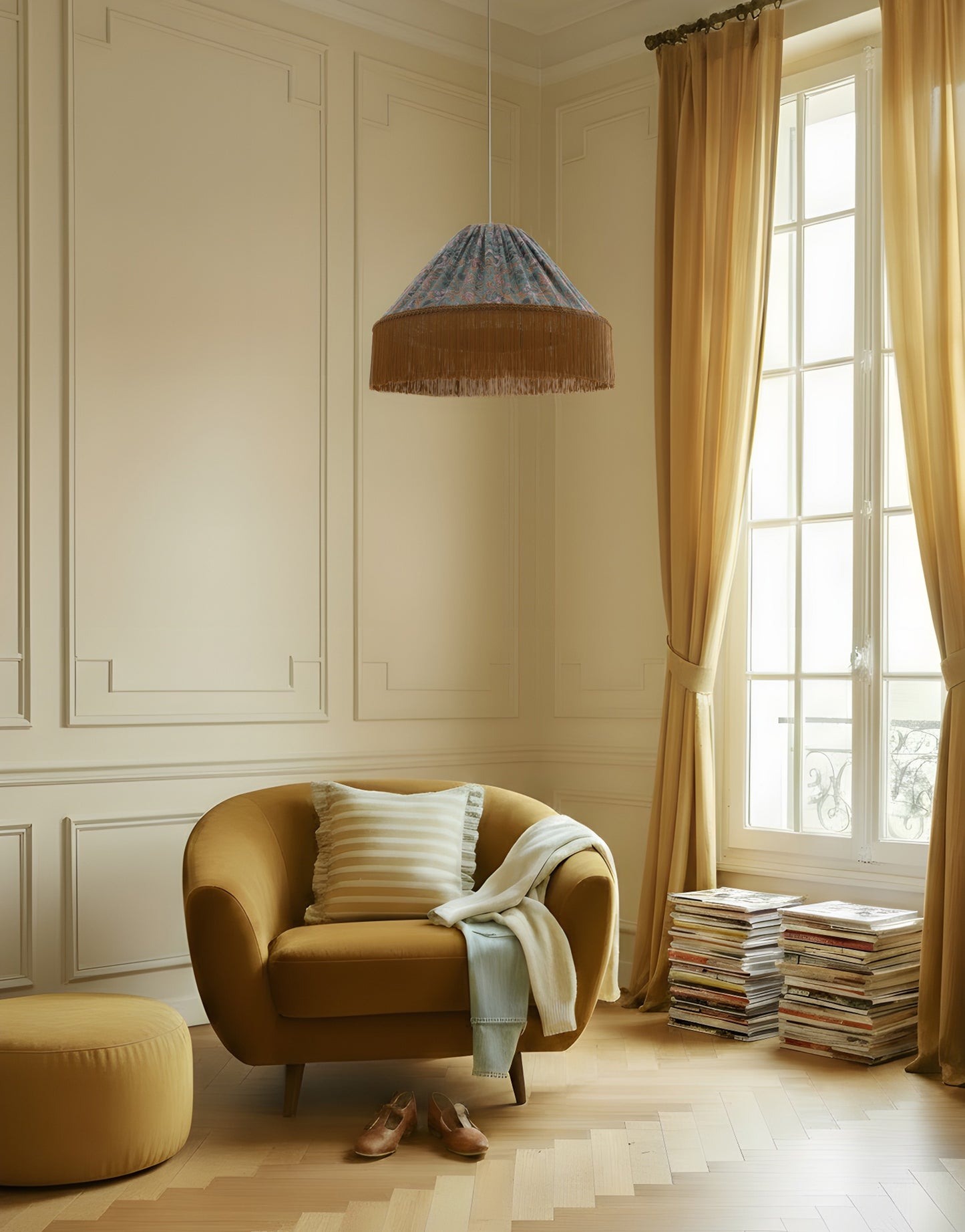 Suspension conique Bella imprimée "indian bloom"