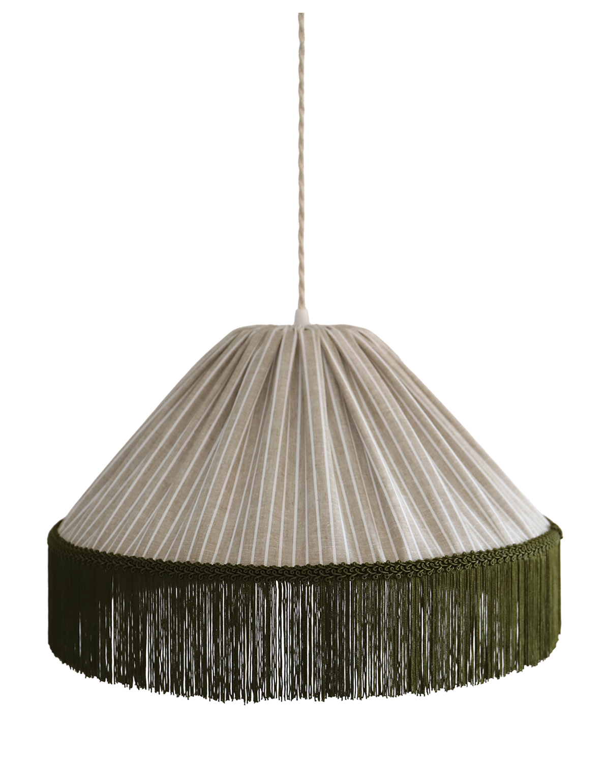 Suspension BELLA — Rayures Olive, franges bohème