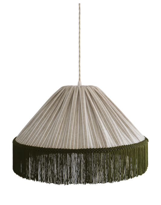 BELLA Pendant Light — Olive Stripes, boho fringe