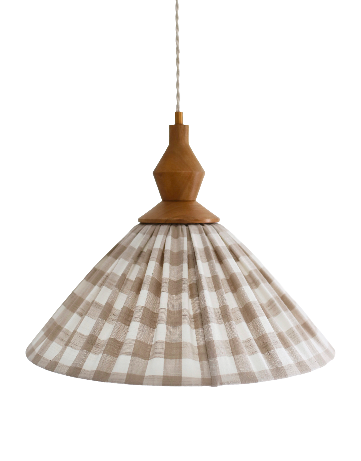 Suspension plissée Olga en toile de coton à grands carreaux beige & bijou noyer