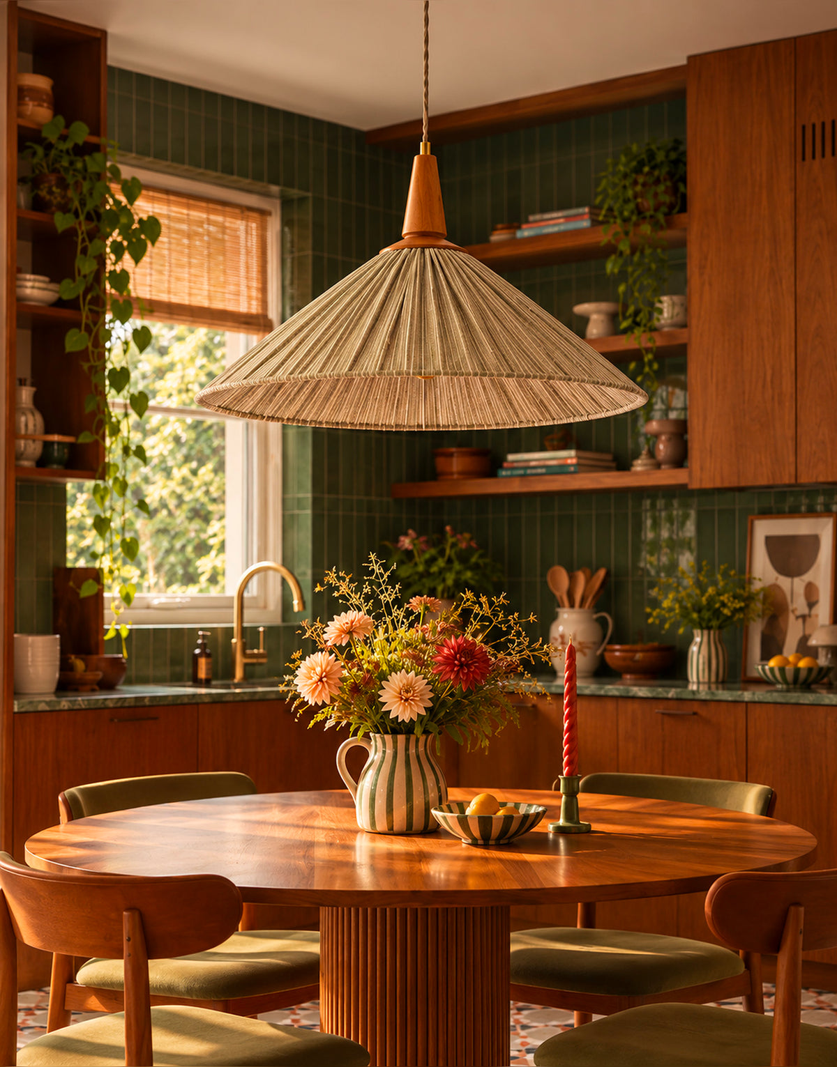 Suspension ELEONORE — 60 cm, lin et coton rayé olive