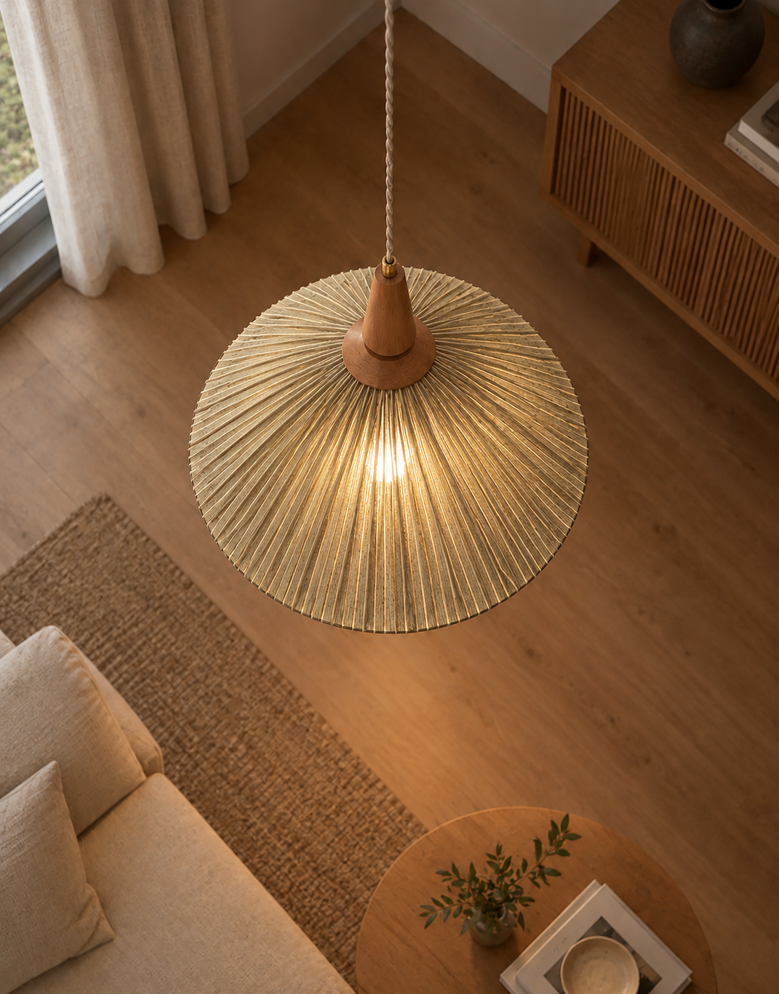 Suspension ELEONORE — 60 cm, lin et coton rayé olive