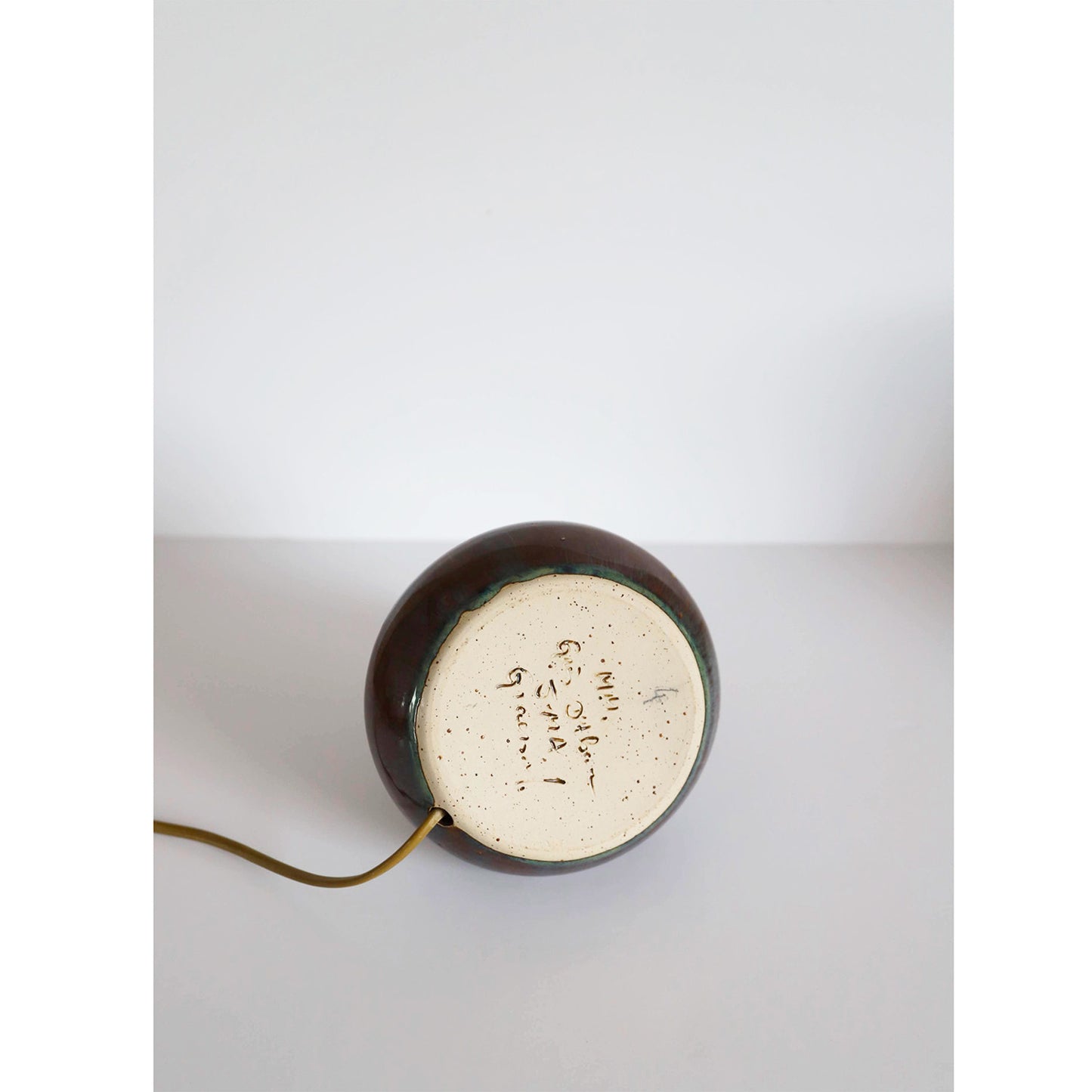 Lampe à poser vintage, pied en grès et abat-jour imprimé
